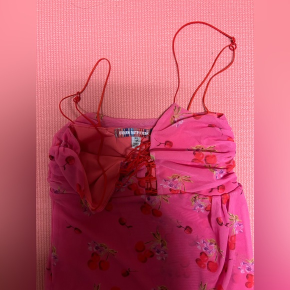 Pink mesh mini dress with fruit design size xs - Picture 2 of 3